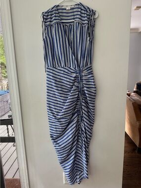 Veronica Beard Blue  and White Striped Sleeveless Wrap Dress